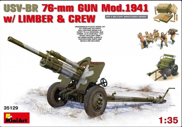 MINIART : REF : MINIART 35129 : 1:35 : SOVIET : USV-BR 76-mm Gun (Model 1941) (With Limber & Crew ( 5 Fig.))
