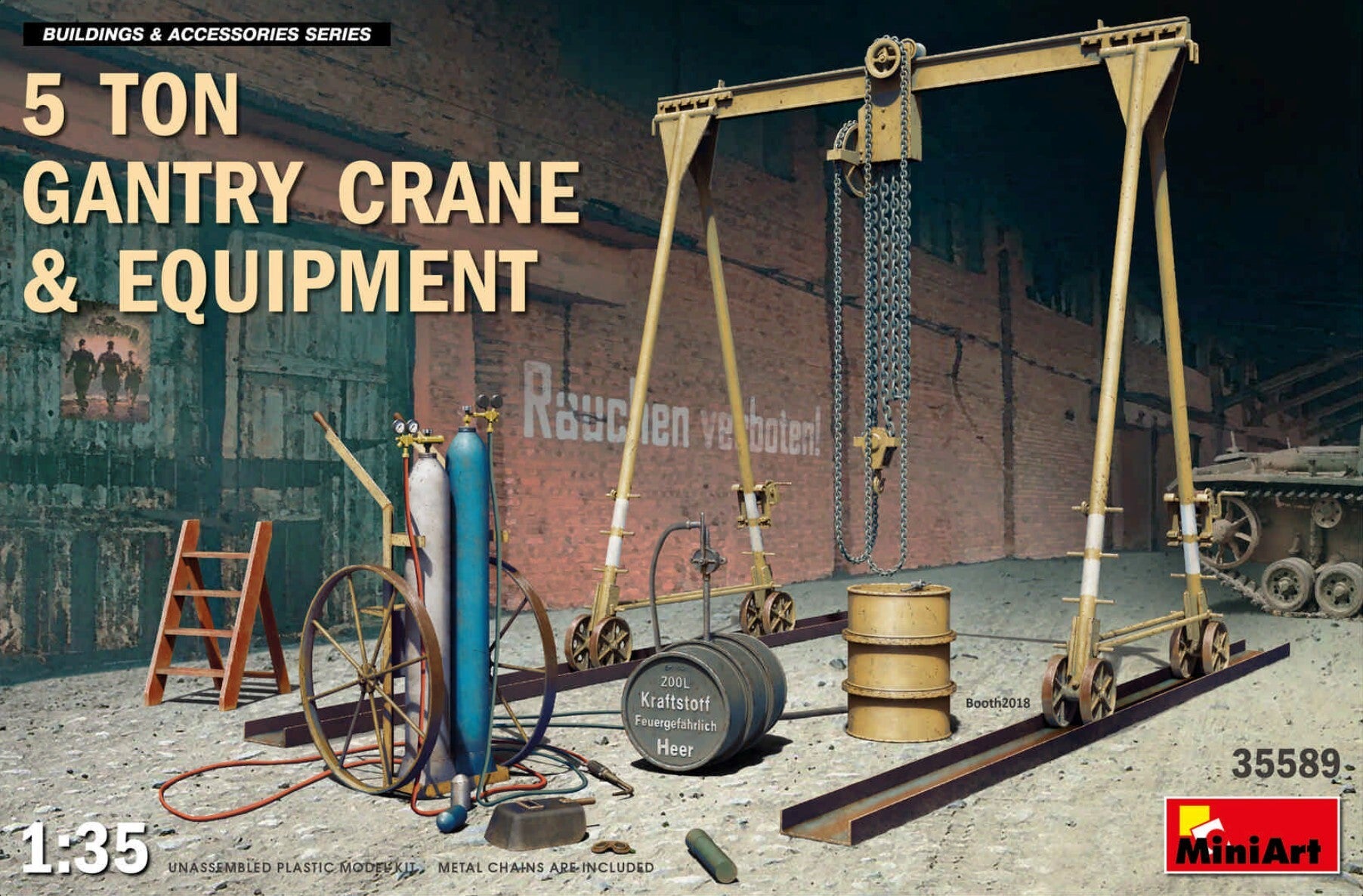 MINIART : REF : MINIART 35589 : 1:35 : BUILDINGS AND ACCESSORIES SERIES : 5 Ton Gantry Crane & Equipment