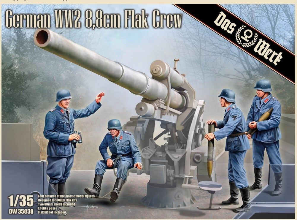 DAS WERK : REF : DW35038 : 1/35 : German 8,8cm Flak Crew (4 Fig &  2x 88 mm Grenades)