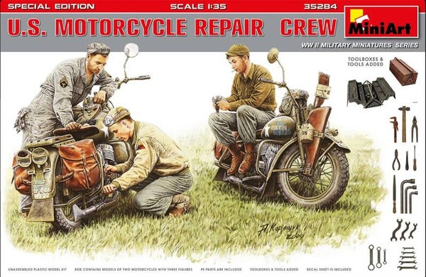 MINIART : REF : MINIART 35284 : 1:35 : US : U.S. Motorcycle Repair Crew (3 Fig / 3 Motocycles (SPECIAL EDITION)