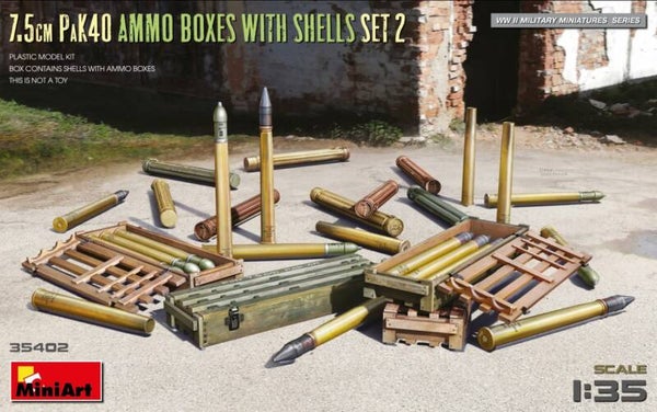 MINIART : REF : MINIART 35402 : 1:35 : ACCESSORY : 7.5cm PaK40 Ammo Boxes wIith Shells (SET 2)