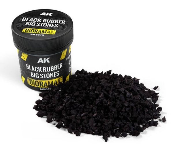AK INTERACTIVE : REF : AK8315 : FOR DIORAMA : ROCKS & GRANULAR MATERIAL : Black Rubber Big Stones / Grosses Pierres en Caoutchouc Noir (100 ML)