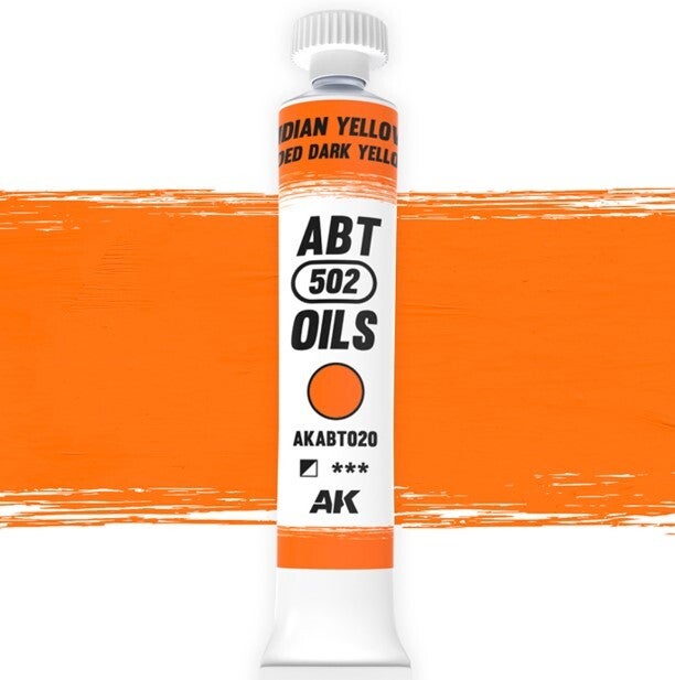 AK INTERACTIVE : REF : AKABT020 : ABT 502 SERIE (OIL / HUILE) : Indian Yellow / Faded Dark Yellow (Jaune Indien / Jaune Foncé Délavé) (20ml)