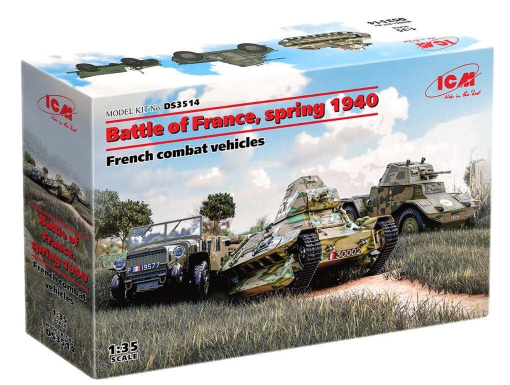ICM : REF : DS 3514 : 1:35 : VEHICLE SET : FRANCE : Combat Vehicles : "Battle of France, Spring 1940" (3 Vehicles : Panhard / FCM 36 / Laffly)