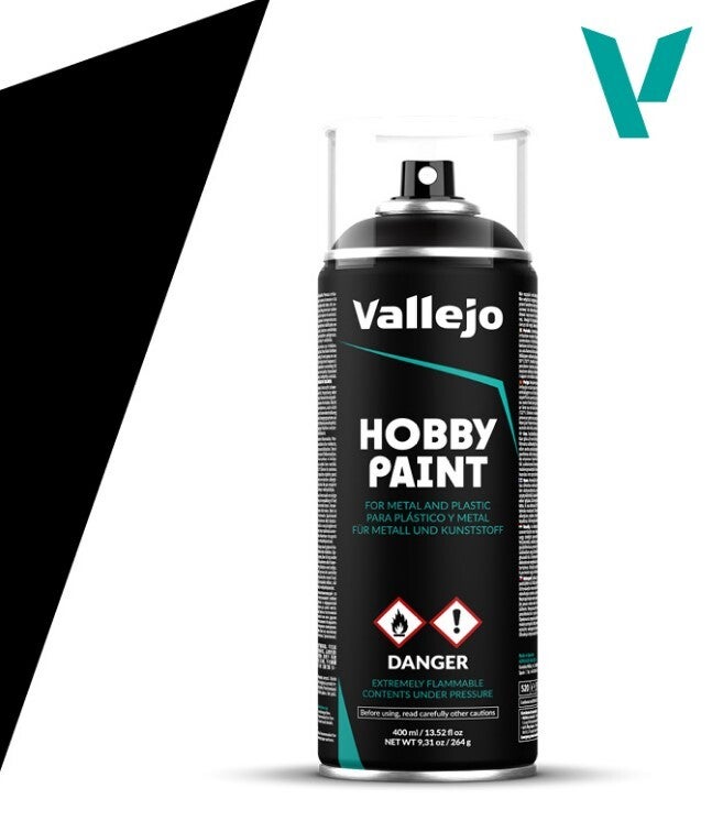 VALLEJO : REF : VAL28012 : HOBBY PAINT SERIE (COLORED PRIMER SPRAY) : Black (400 ml) (BASE ONE)