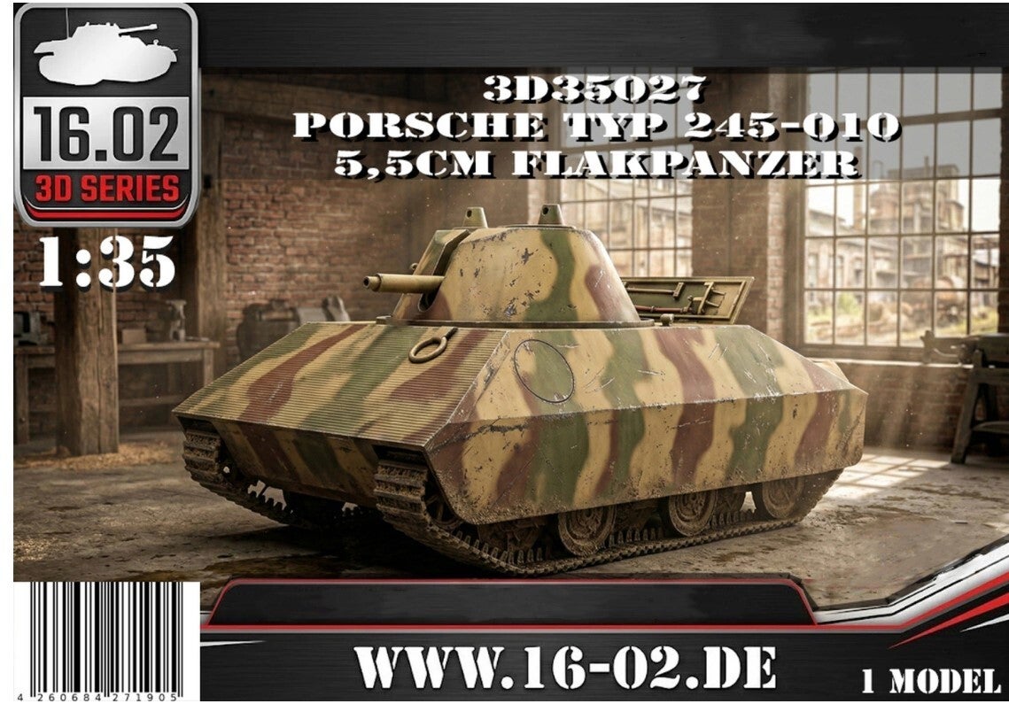 CUSTOM SCALE : 16.02 : REF : 3D35027 : 1/35 : 3D Printed Parts : German : PORSCHE : Typ 245-010 5,5cm (Flakpanzer) (Prototype)