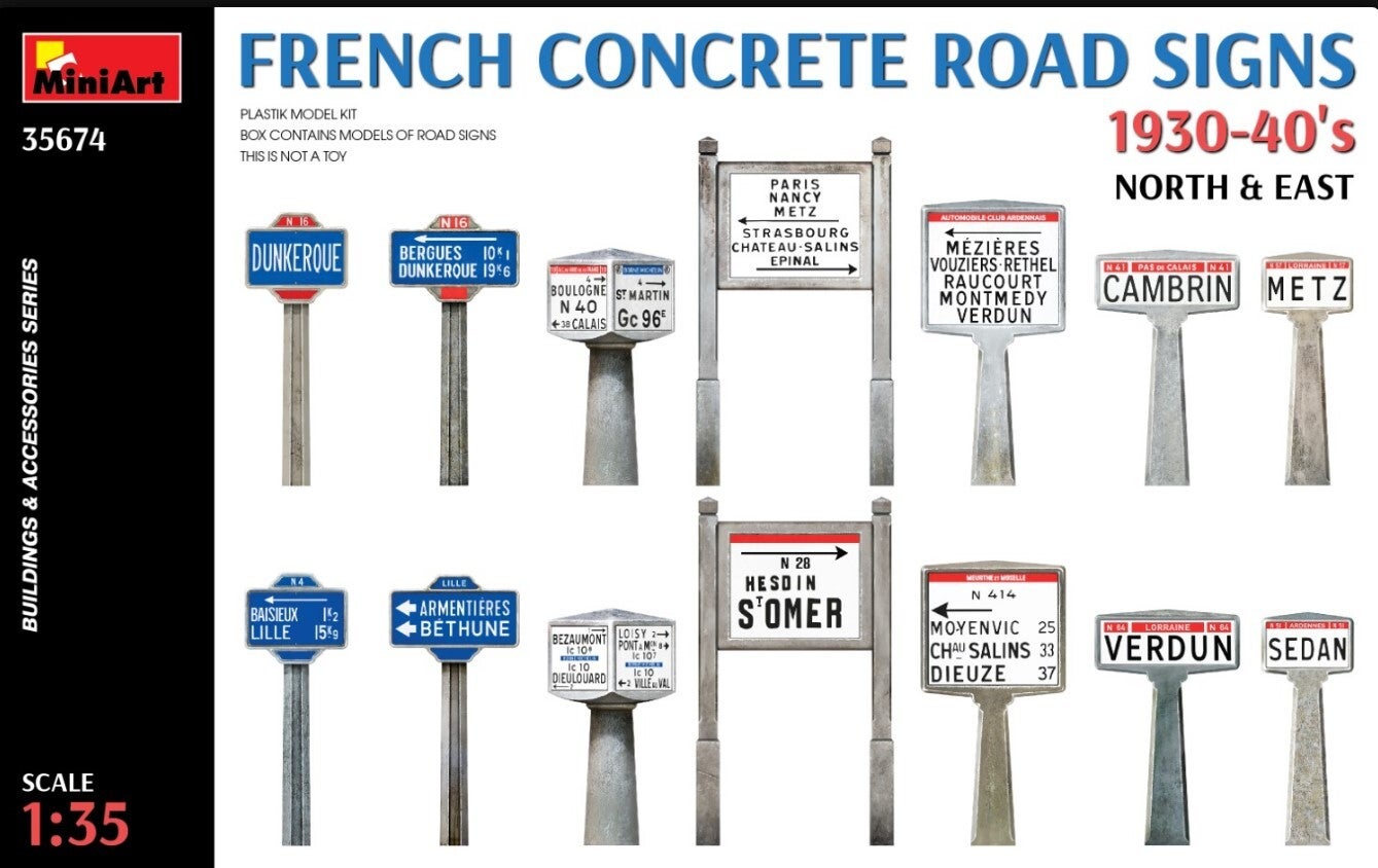 MINIART : REF : MINIART 35674 : 1:35 : ACCESSORIES : French Concrete Road Signs (1930-40's) (North & East)