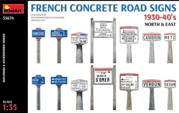 MINIART : REF : MINIART 35674 : 1:35 : ACCESSORIES : French Concrete Road Signs (1930-40's) (North & East)