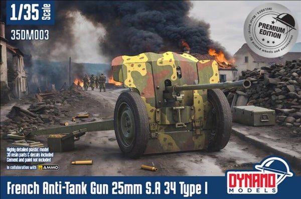 DYNAMO MODELS : REF : DYM-35DM003P : 1:35 : KITS : French Anti-Tank Gun 25mm S.A 34 Type I (PREMIUM EDITION)