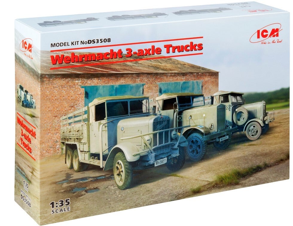 ICM : REF : DS 3508 : 1:35 : VEHICLE SET : German Wehrmacht WWII 3-Axle Trucks (Henschel, Krupp, Mercedes-Benz) (3)