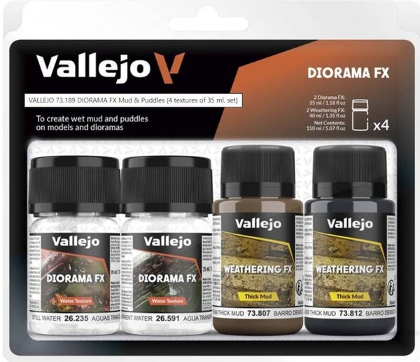 VALLEJO : REF : VAL73189 : DIORAMA EFFECTS : AUXILIARY : PACK : Mud & Puddles (4 Textures)