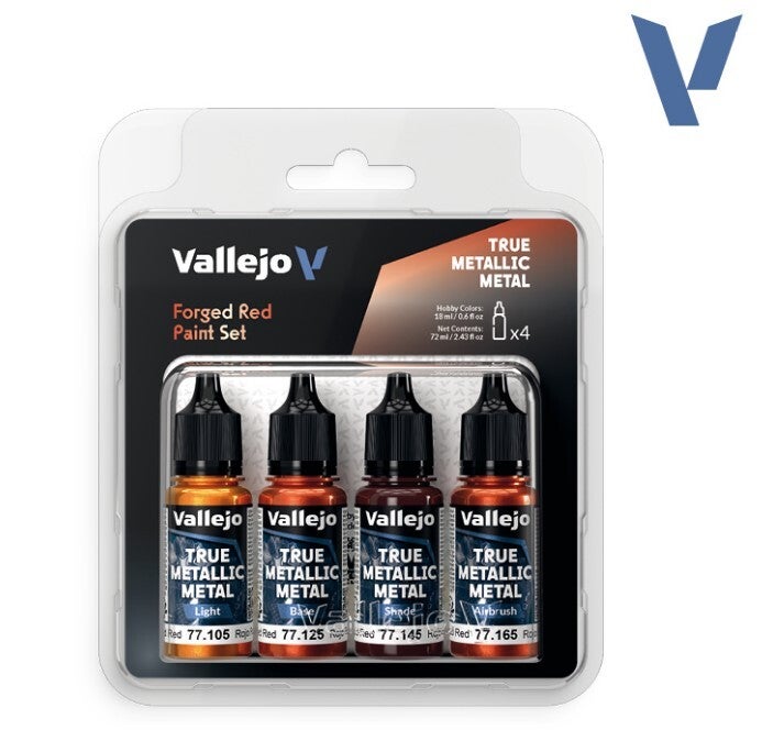 VALLEJO : REF : 77260 : TRUE METALLIC METAL (TMM) SERIE : PAINT SET : Forged Red (4 x 18 ml)