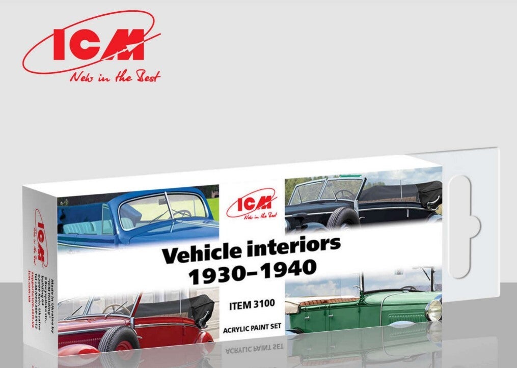 ICM : REF : 3100 : ACRYLIC PAINT SET : for WWII Vehicle Interiors (1930-1940) (6 X 12ml) (PACK)