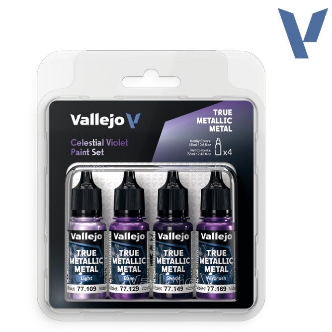 VALLEJO : REF : 77262 : TRUE METALLIC METAL (TMM) SERIE : PAINT SET : Celestial Violet (4 x 18 ml)