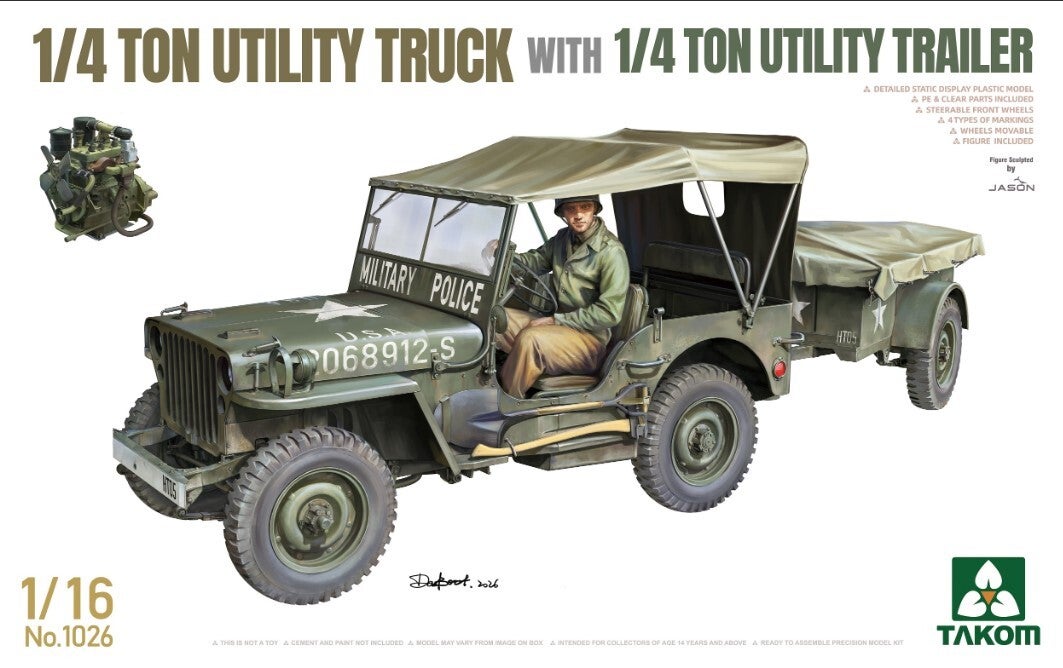 TAKOM : REF : 1026 : 1/16 ! : US : Willys-Overland : 1/4 Ton Utility Truck (With 1/4 Ton Utility Trailer & MP Figure)