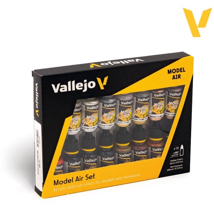 VALLEJO : REF : 71181 : MODEL AIR COLOR SERIE (AIRBRUSHING) : METALLIC EFFECTS : (16) (BOX SET / COFFRET)