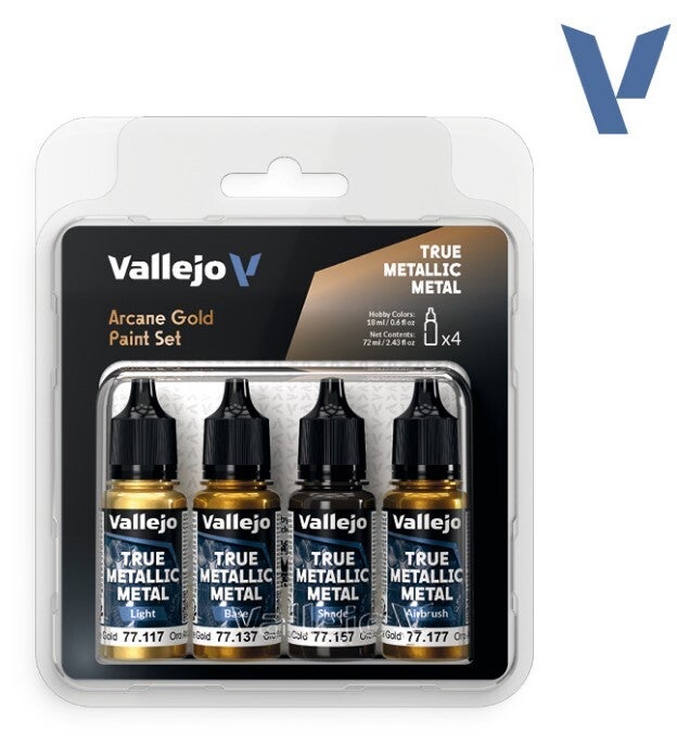 VALLEJO : REF : 77268 : TRUE METALLIC METAL (TMM) SERIE : PAINT SET : Arcane Gold (4 x 18 ml)