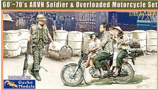 GECKO MODELS : REF : 35GM0139 : 1:35 : 60’s-70’s ARVN Soldier & Overloaded Motorcycle Set (VIETNAM ERA WAR)