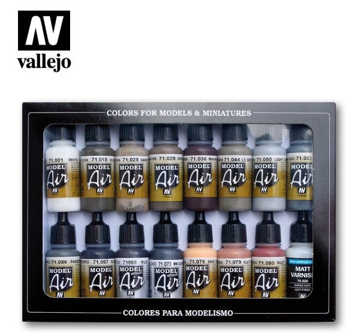 VALLEJO : REF : VAL71194 : MODEL AIR COLOR SERIE (AIRBRUSHING) : Weathering Colors : (16) (BOX SET / COFFRET)
