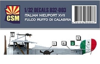 CSM : REF : CSM-D32003 : 1:32 : DECAL FOR : CSM NIEUPORT XVII (ITALIAN DECAL : FULCO RUFFO DI CALABRIA) (WWI)