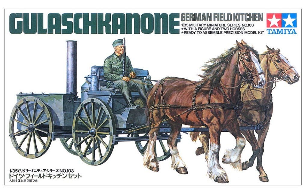 TAMIYA : REF : 35103 : 1:35 : German Field Kitchen (Gulaschkanone) (1 Fig + 2 Horses)