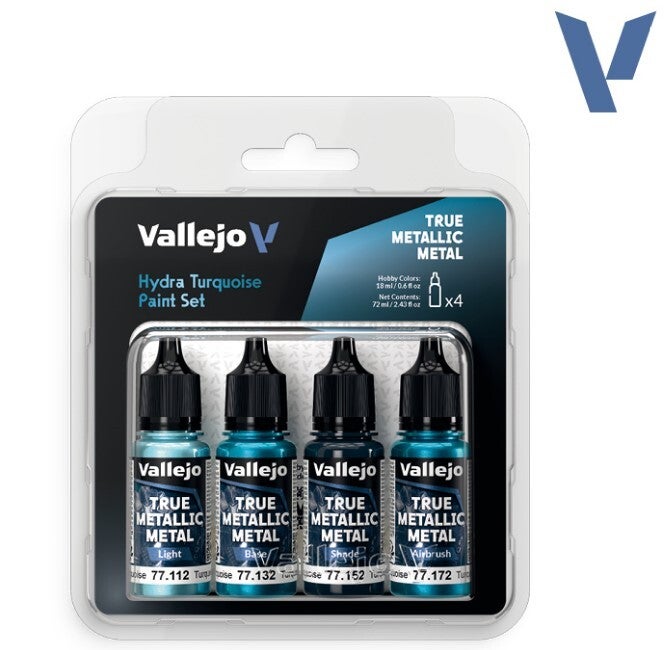 VALLEJO : REF : 77264 : TRUE METALLIC METAL (TMM) SERIE : PAINT SET : Hydra Turquoise (4 x 18 ml)
