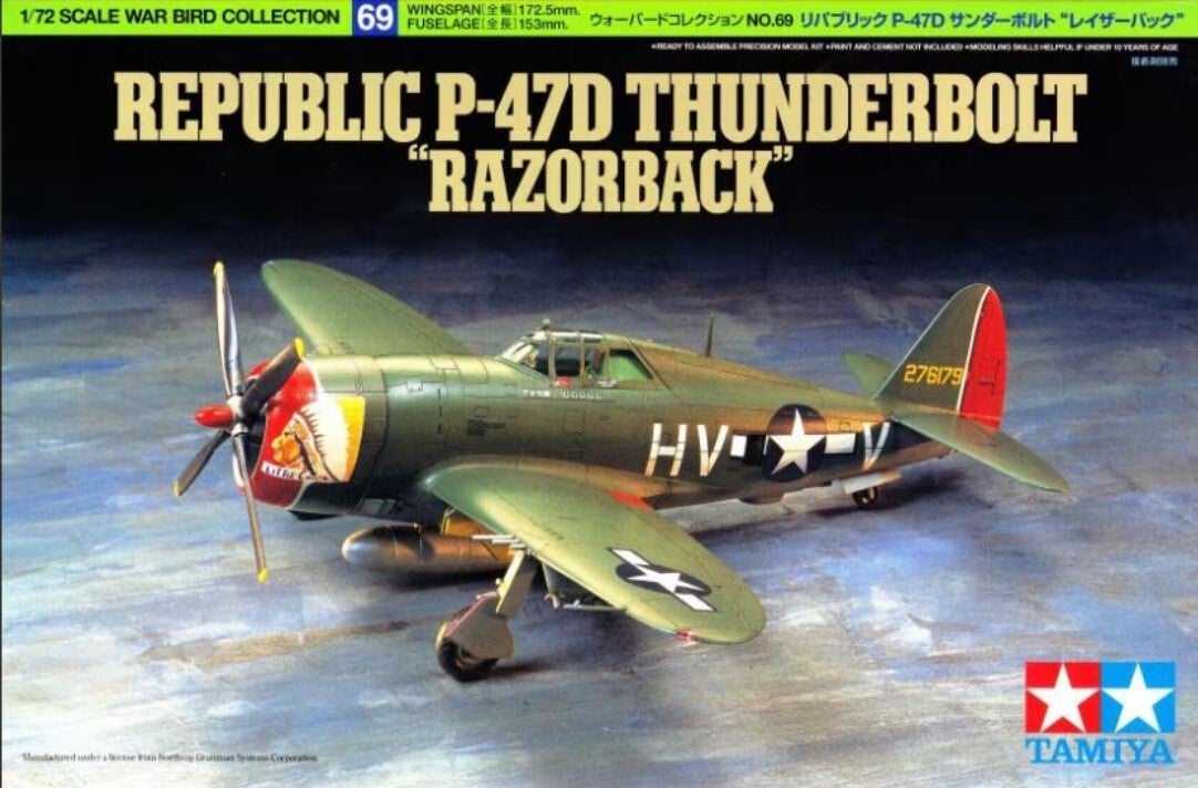 TAMIYA : REF : 60769 : 1:72 : WAR BIRD COLLECTION : US : REPUBLIC : P-47D THUNDERBOLT "RAZORBACK"