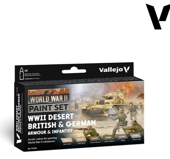 VALLEJO : REF : VAL70208 : MODEL COLOR SERIE : WWII Desert British & German Armour & Infantry (6) (PACK SET)
