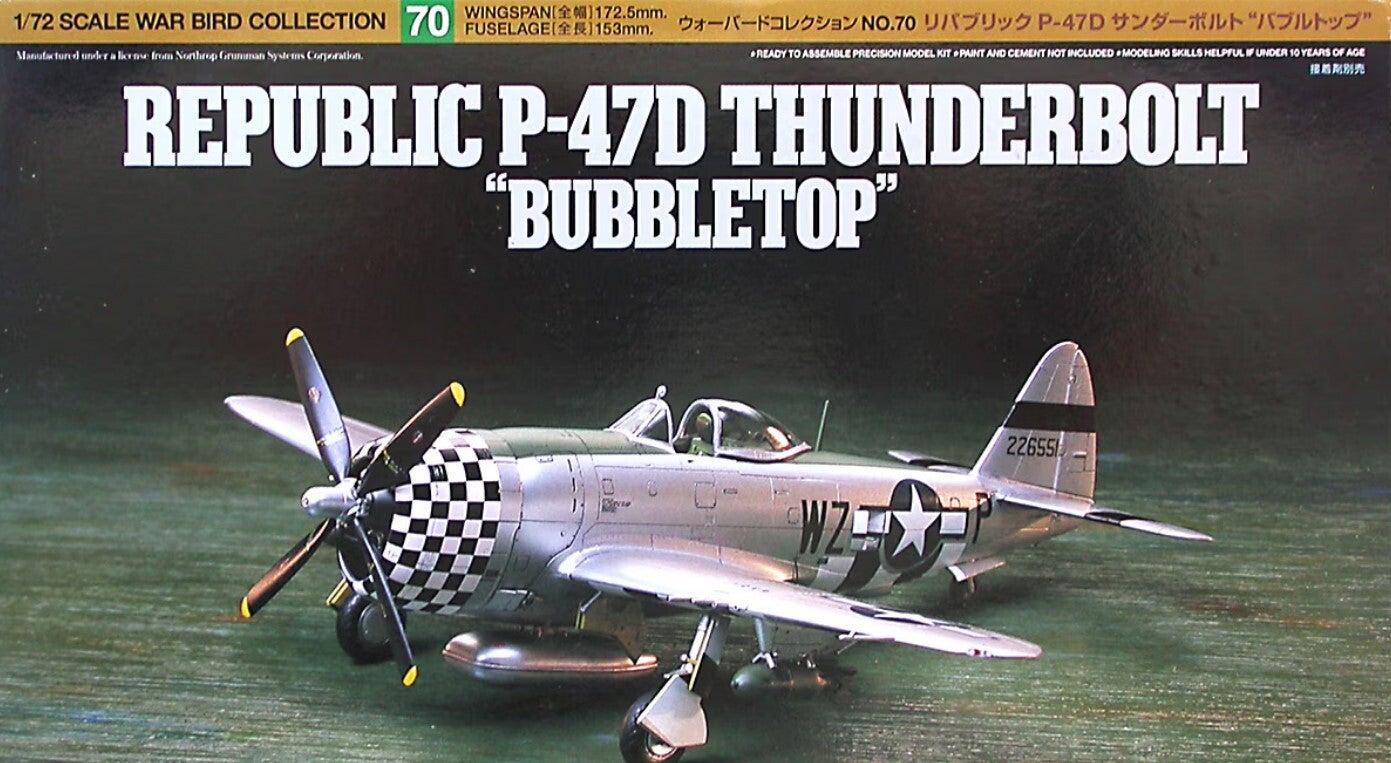 TAMIYA : REF : 60770 : 1:72 : WAR BIRD COLLECTION : US : REPUBLIC : P-47D THUNDERBOLT "BUBBLETOP"