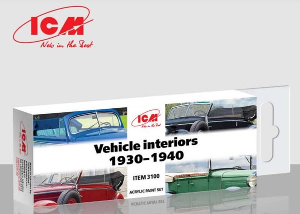 ICM : REF : 3100 : ACRYLIC PAINT SET : for WWII Vehicle Interiors (1930-1940) (6 X 12ml) (PACK)