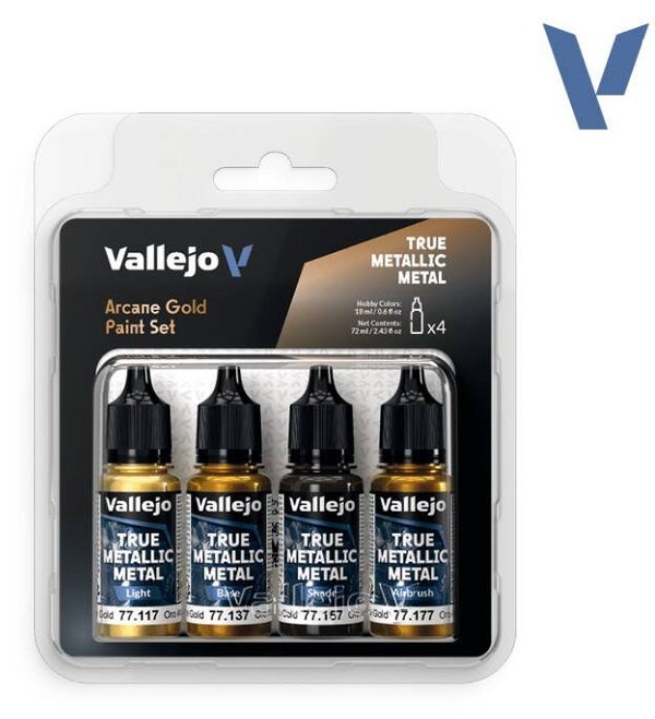 VALLEJO : REF : 77268 : TRUE METALLIC METAL (TMM) SERIE : PAINT SET : Arcane Gold (4 x 18 ml)