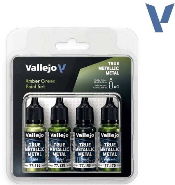 VALLEJO : REF : 77266 : TRUE METALLIC METAL (TMM) SERIE : PAINT SET : Amber Green (4 x 18 ml)