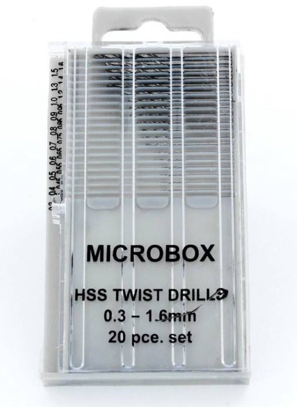 SHESTO (MODELCRAFT) : REF : PDR4001 : TOOL / OUTILLAGE : 20 Pce Microbox Drill Set (0.3 - 1.6mm) (Ensemble de 20 forets Microbox) (0.3 - 1.6mm)
