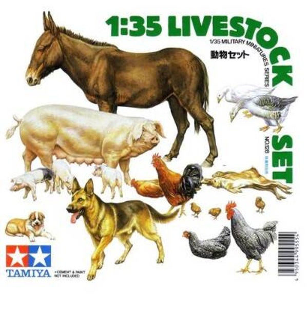 TAMIYA : REF : 35128 : 1:35 : Livestock Set (Farm Set Animals (Set d'Animaux de la Ferme))