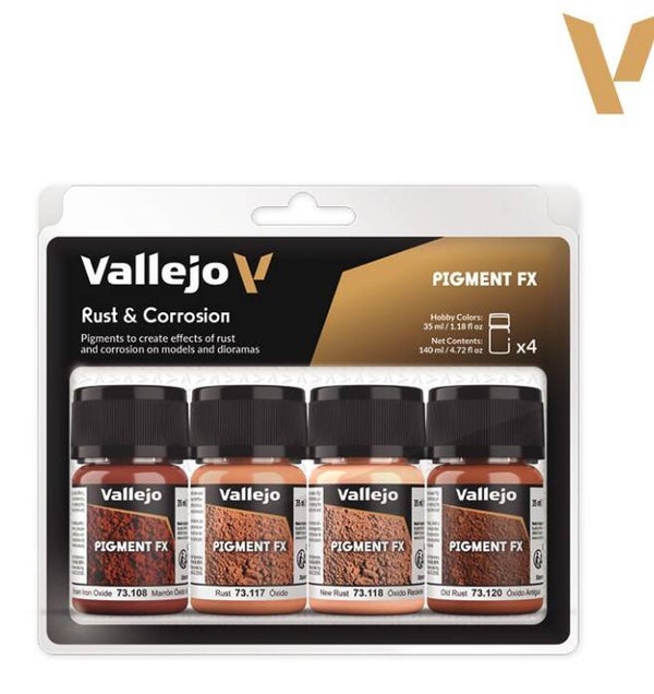 VALLEJO : REF : VAL73194 : DIORAMA EFFECTS : PIGMENT FX SET : PACK : Rust & Corrosion (4)