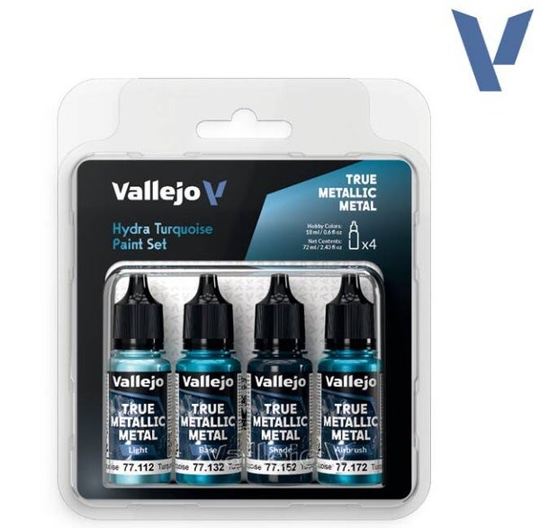 VALLEJO : REF : 77264 : TRUE METALLIC METAL (TMM) SERIE : PAINT SET : Hydra Turquoise (4 x 18 ml)