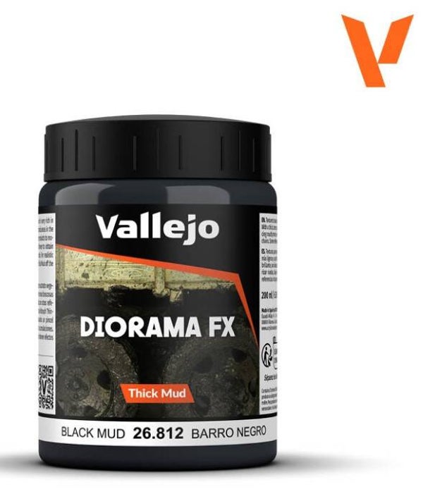 VALLEJO : REF : VAL26812 : DIORAMA EFFECTS : FX SERIE : THICK MUD TEXTURES : Black Mud (200 ml)
