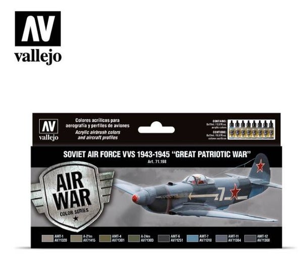 VALLEJO : REF : 71198 : MODEL AIR SERIE (AIRBRUSHING) : Soviet Air Force VVS 1943 to 1945 “Great Patriotic War” (8) (PACK Air War Serie)