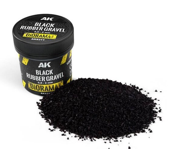 AK INTERACTIVE : REF : AK8311 : FOR DIORAMA : Black Rubber Gravel / Gravier de Caoutchouc Noir (0,8 -2 mm)
