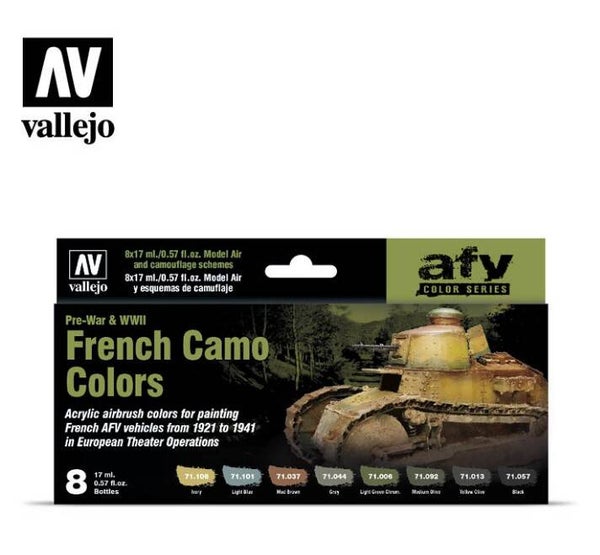 VALLEJO : REF : 71644 : MODEL AIR SERIE (AIRBRUSHING) : French Camo Colors Pre-War & WWII (8) (AFV Colors Serie)