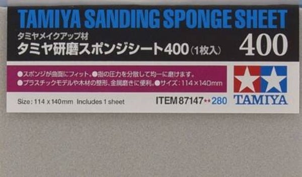 TAMIYA : REF : 87147 : TOOL / OUTILLAGE : Sanding Sponge Sheet P400 / Feuille d'Eponge Abrasive P400