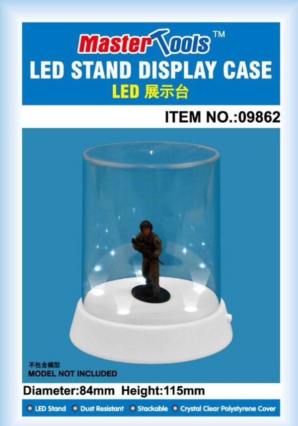 MASTER TOOLS (Trumpeter) : REF : 09862 : ROTATING DISPLAY CASE WITH LED (VITRINE ROTATIVE AVEC LED) : FLAT TOP : Display Case-Led Stand (Ø84 x 115 mm)
