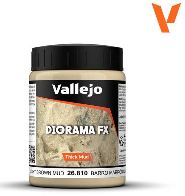 VALLEJO : REF : 26810 : DIORAMA EFFECTS : FX SERIE : THICK MUD TEXTURES : Light Brown Mud (200 ml)