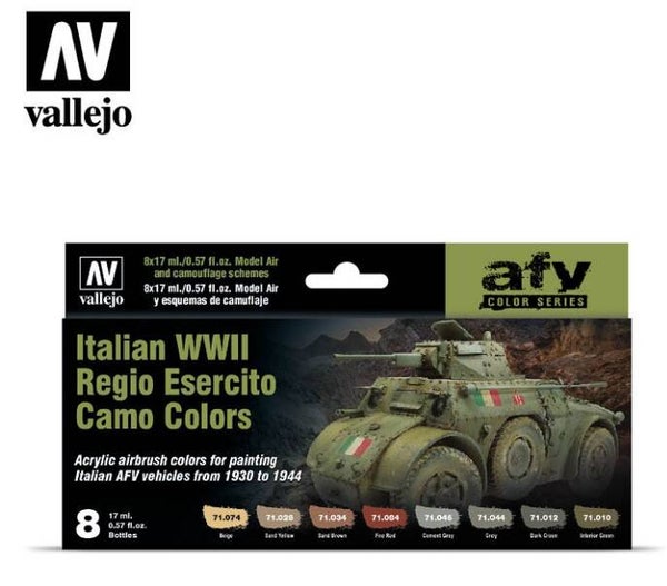 VALLEJO : REF : 71645 : MODEL AIR SERIE (AIRBRUSHING) : Italian WWII Regio Esercito Camo Colors (8) (AFV Colors Serie)