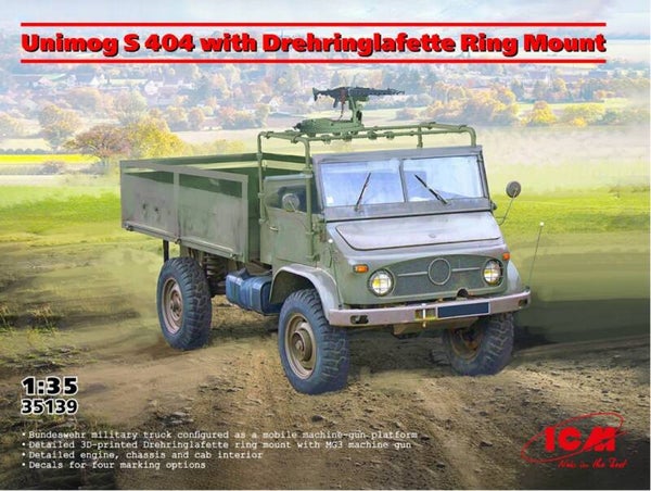 ICM : REF : 35139 : 1:35 : German : MERCEDES-BENZ : Unimog S 404 (with Drehringlafette Ring Mount) (Affût Circulaire) (1955-1980)