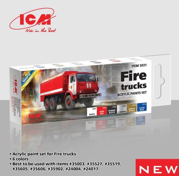 ICM : REF : ICM3031 : ACRYLIC PAINT SET : for Fire Trucks (6 X 12ml) (PACK)