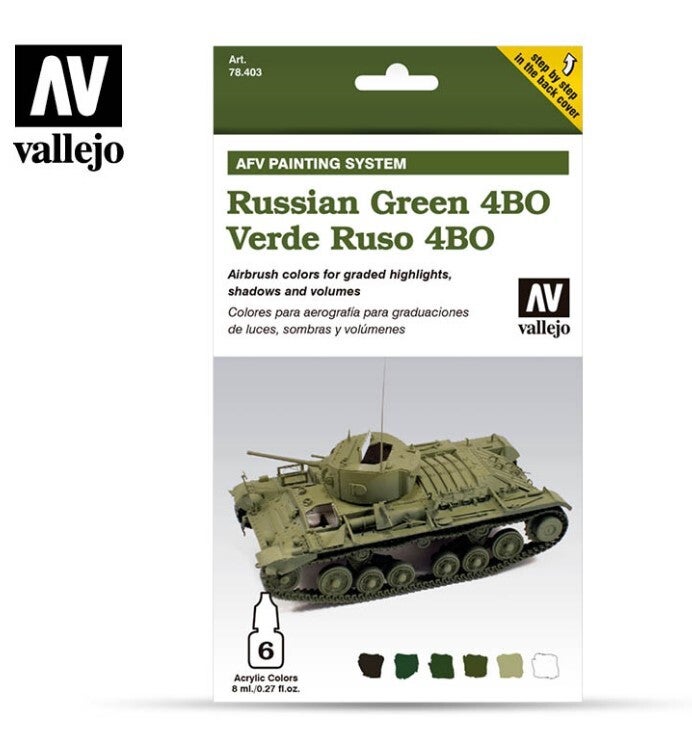 VALLEJO : REF : VAL78403 : MODEL AIR SERIE (AIRBRUSHING) : Russian Green 4BO (6) (PACK AFV Painting System)