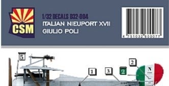 CSM : REF : CSM-D32004 : 1:32 : DECAL FOR : CSM NIEUPORT XVII (ITALIAN DECAL : GIULIO POLI) (WWI)