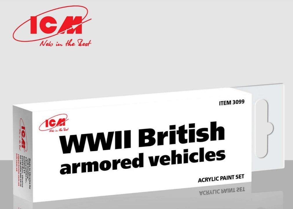 ICM : REF : 3099 : ACRYLIC PAINT SET : for WWII British Armored Vehicles (6 X 12ml) (PACK)