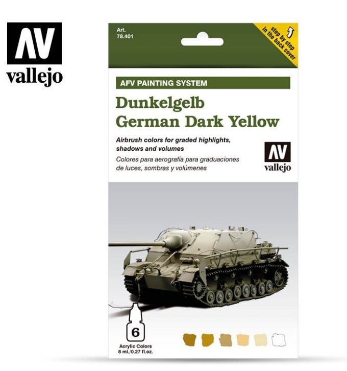 VALLEJO : REF : VAL78401 : MODEL AIR SERIE (AIRBRUSHING) : Dunkelgelb German Dark Yellow (6) (PACK AFV Painting System)